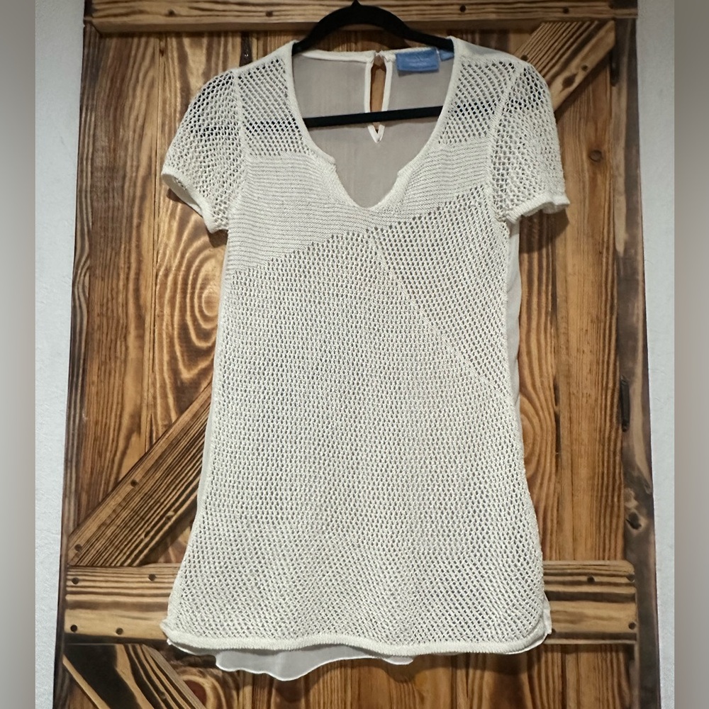 Simply Vera Wang Off-White knit sheer coverup top blouse size small